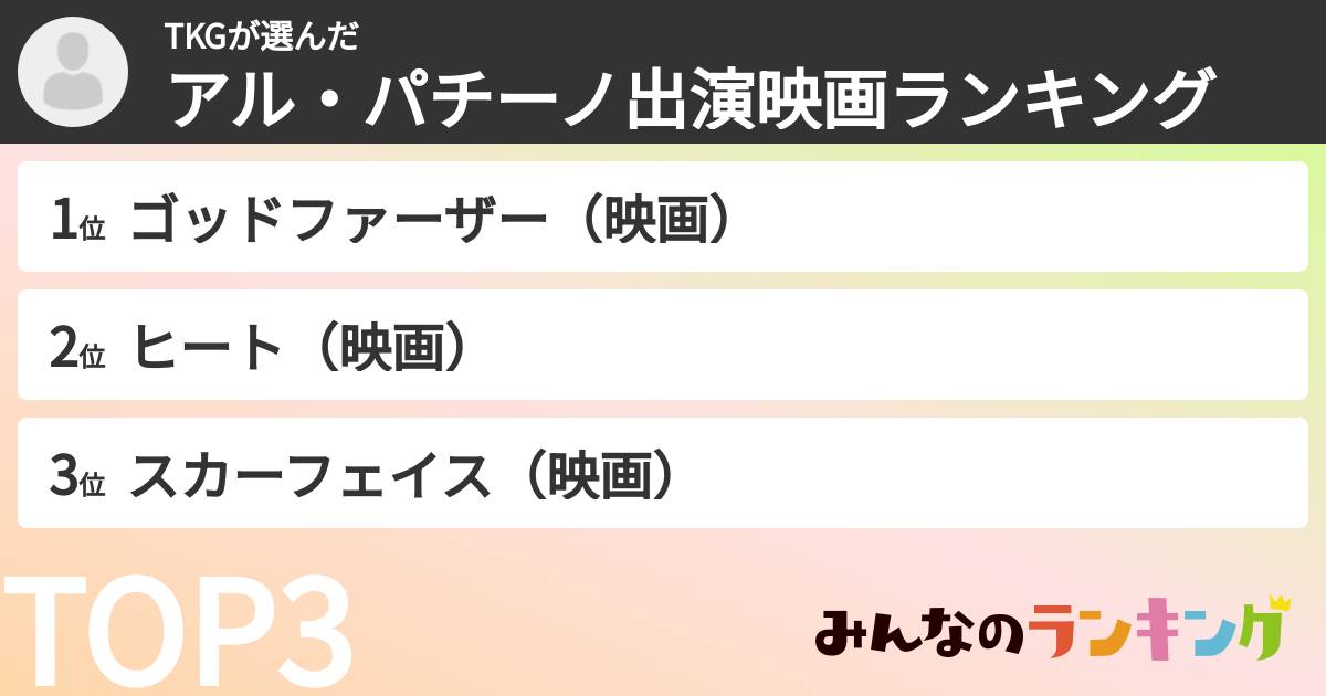 TKGさんの「アル・パチーノ出演映画ランキング」