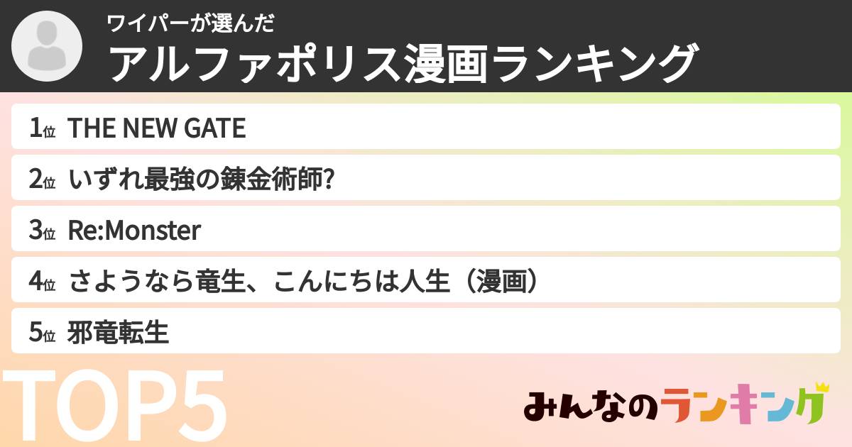 ワイパーさんの「アルファポリス漫画ランキング」