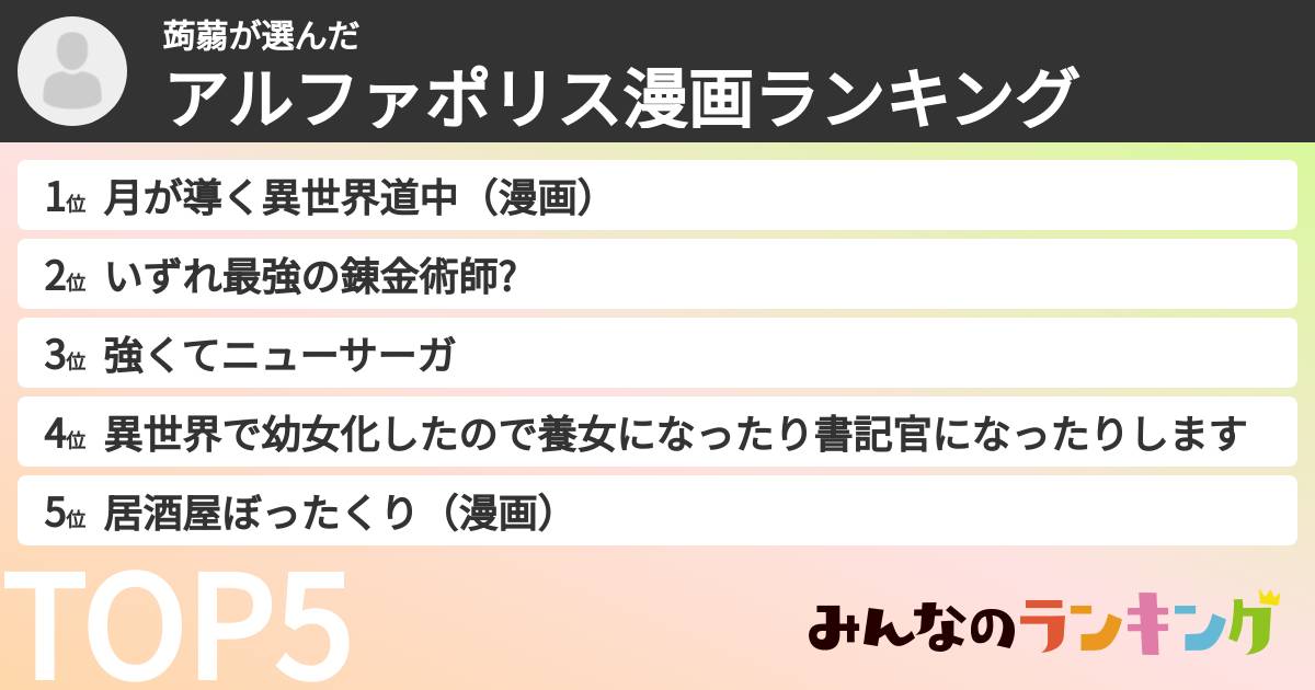 蒟蒻さんの「アルファポリス漫画ランキング」