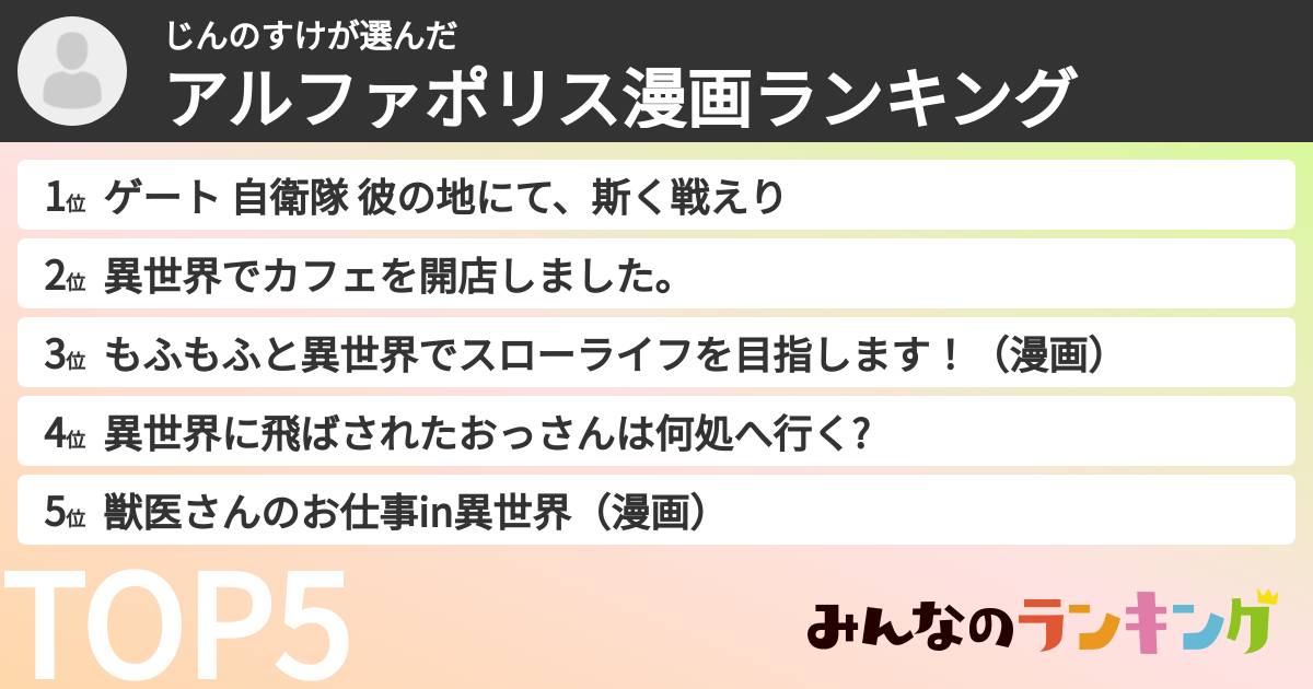 じんのすけさんの「アルファポリス漫画ランキング」