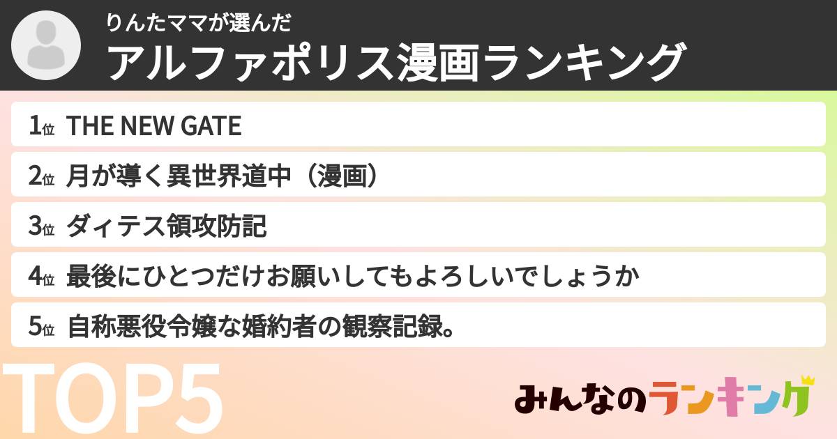 りんたママさんの「アルファポリス漫画ランキング」