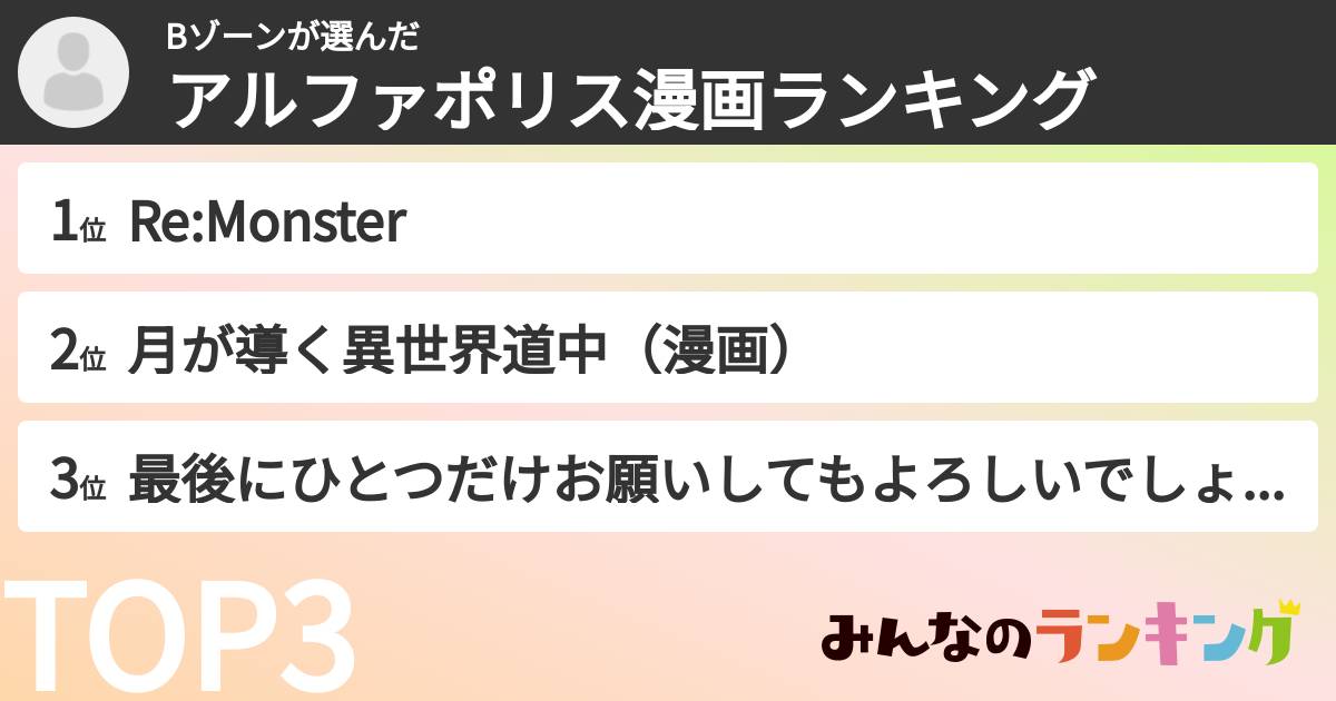 Bゾーンさんの「アルファポリス漫画ランキング」