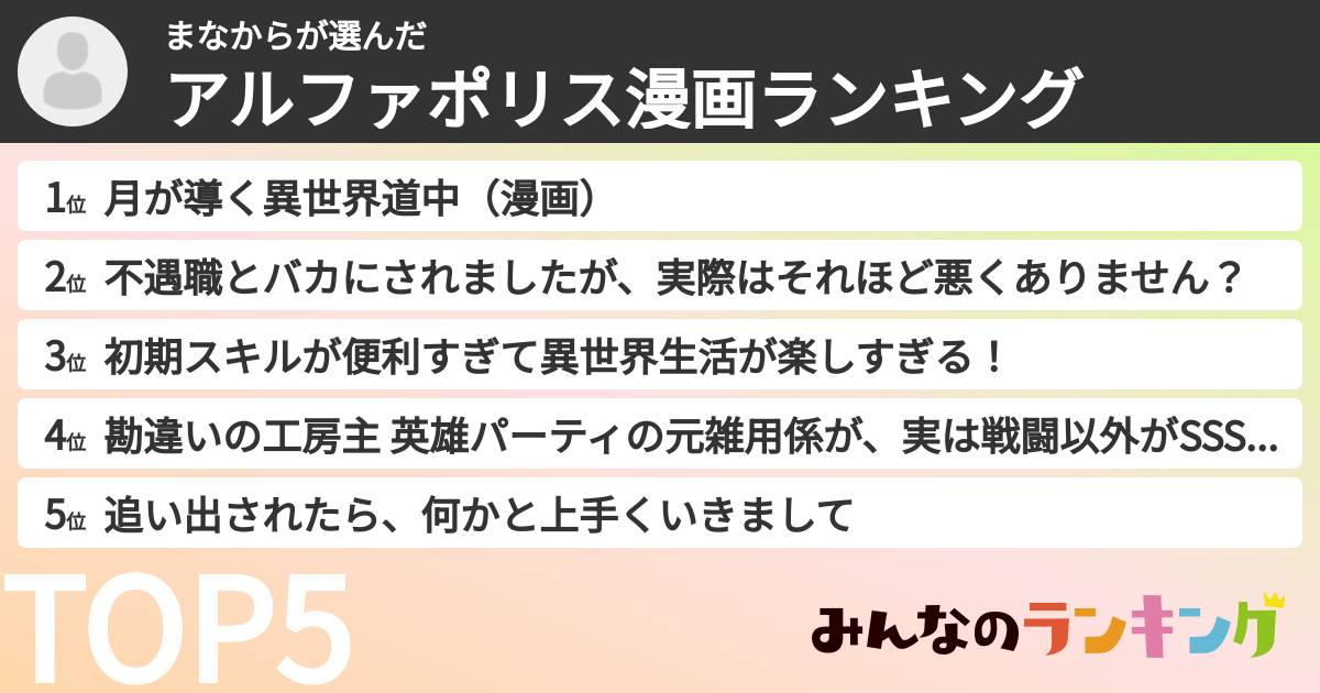 まなからさんの「アルファポリス漫画ランキング」
