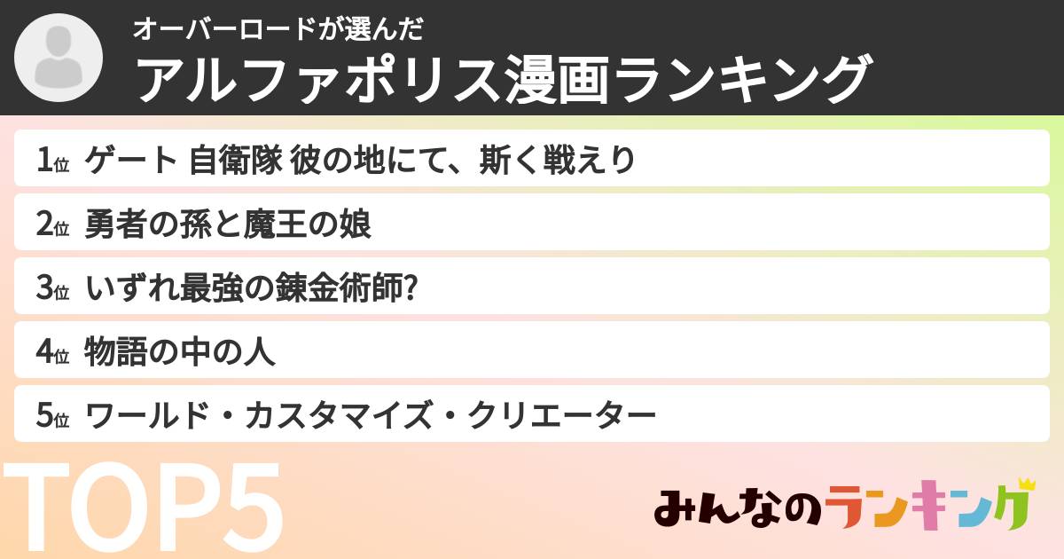 オーバーロードさんの「アルファポリス漫画ランキング」