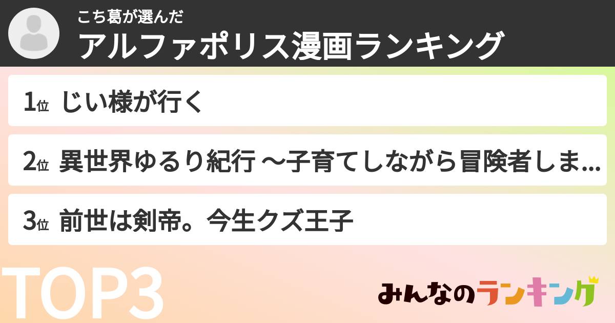 こち葛さんの「アルファポリス漫画ランキング」