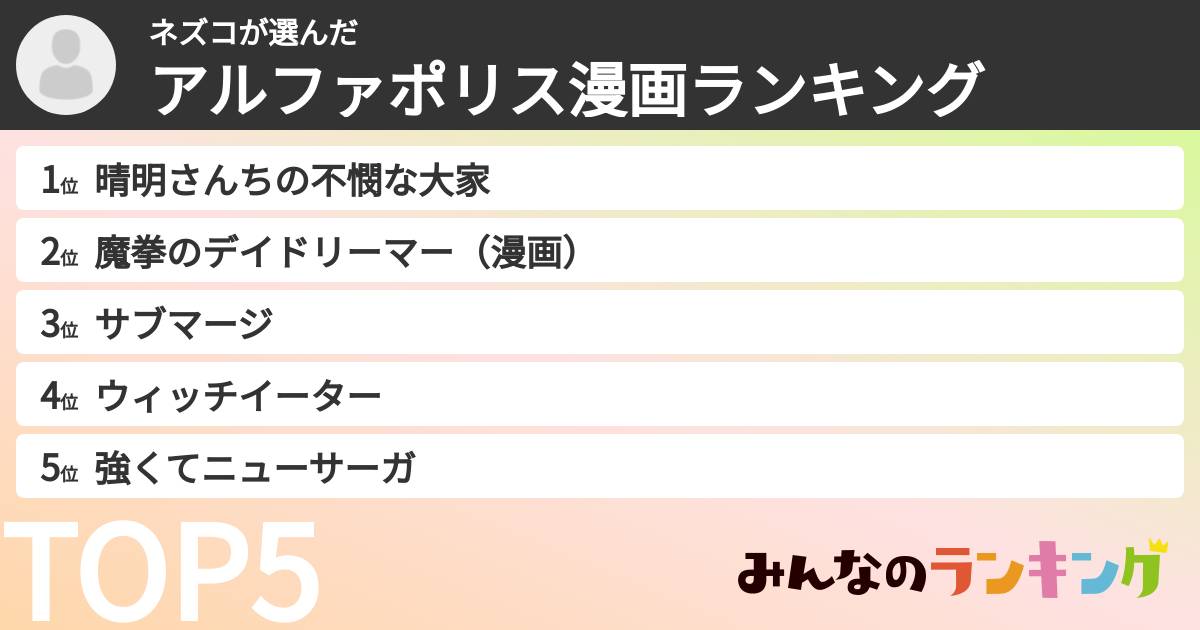 ネズコさんの「アルファポリス漫画ランキング」