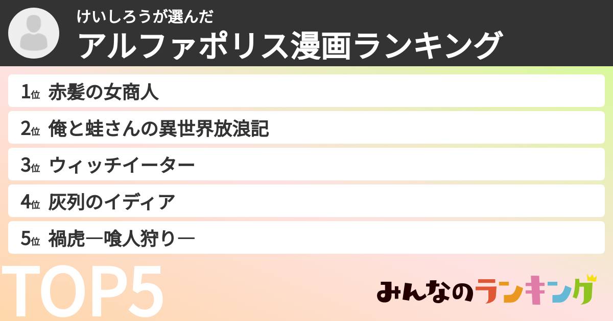 けいしろうさんの「アルファポリス漫画ランキング」