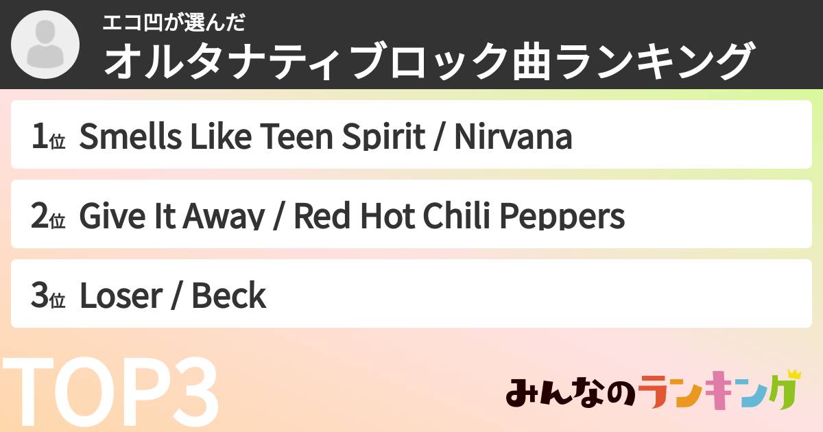 エコ凹さんの「オルタナティブロック曲ランキング」