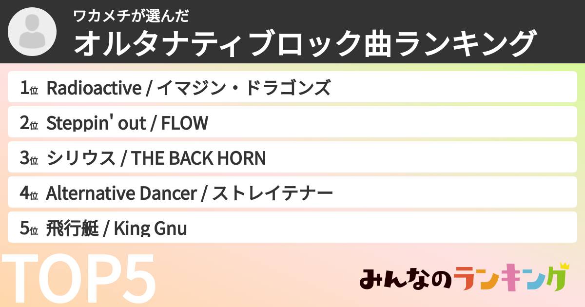ワカメチさんの「オルタナティブロック曲ランキング」