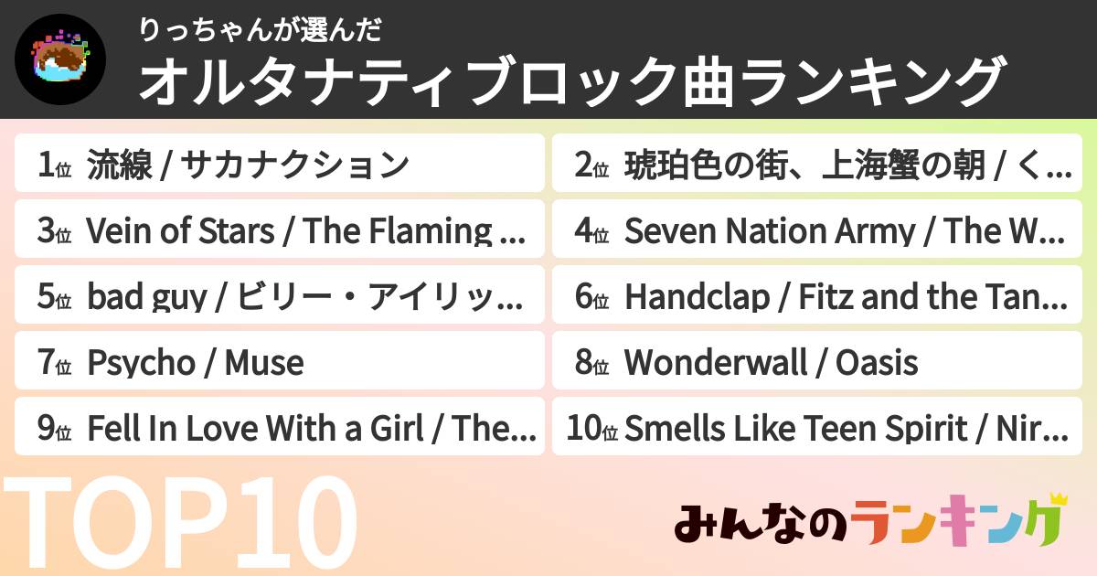 りっちゃんさんの「オルタナティブロック曲ランキング」