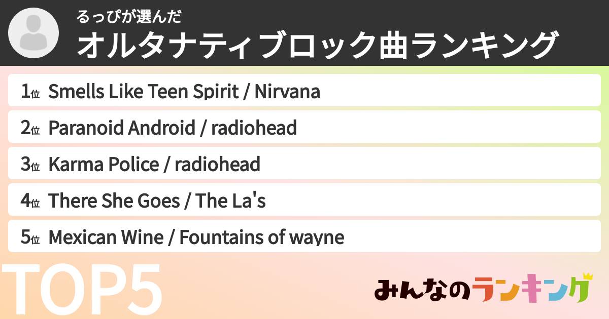 るっぴさんの「オルタナティブロック曲ランキング」