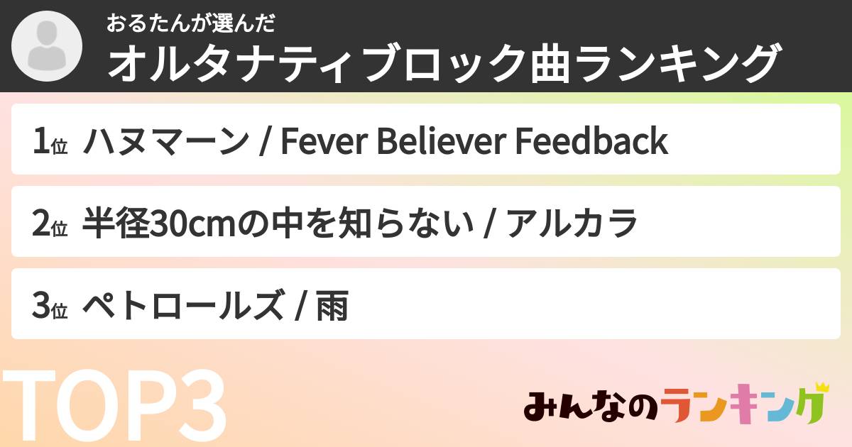 おるたんさんの「オルタナティブロック曲ランキング」