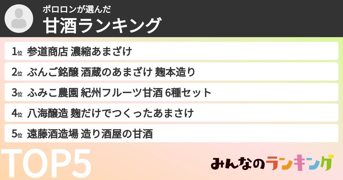ポロロンさんの「甘酒ランキング」