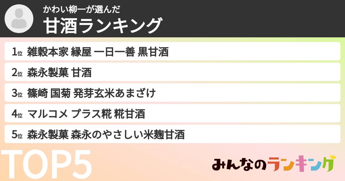 かわい柳一さんの「甘酒ランキング」