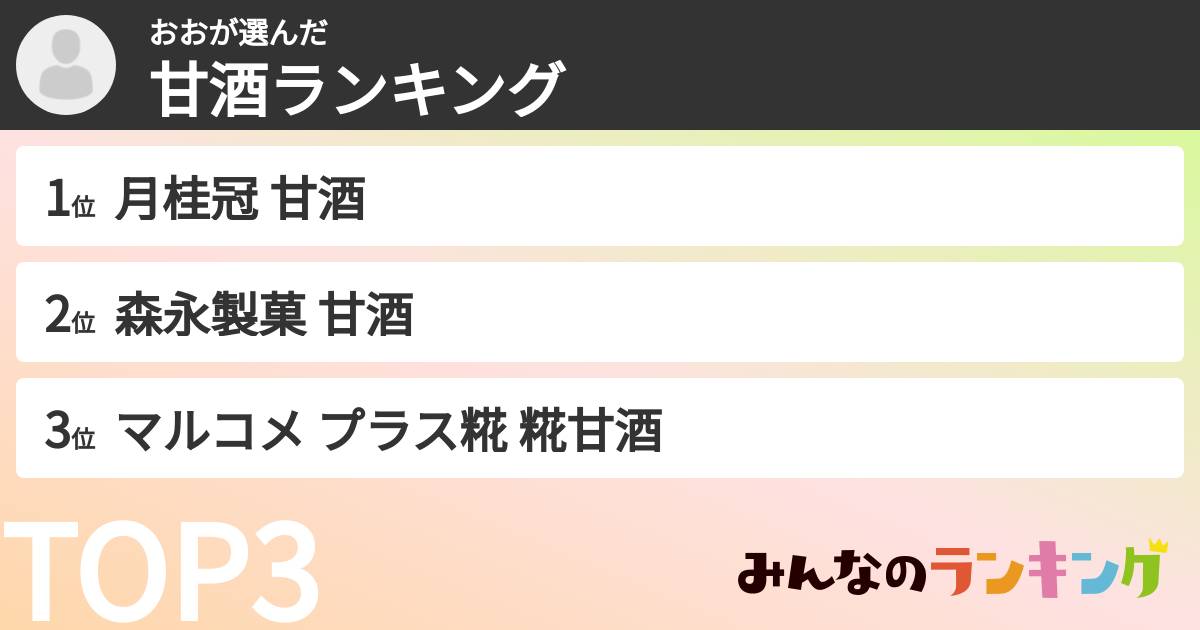 おおさんの「甘酒ランキング」