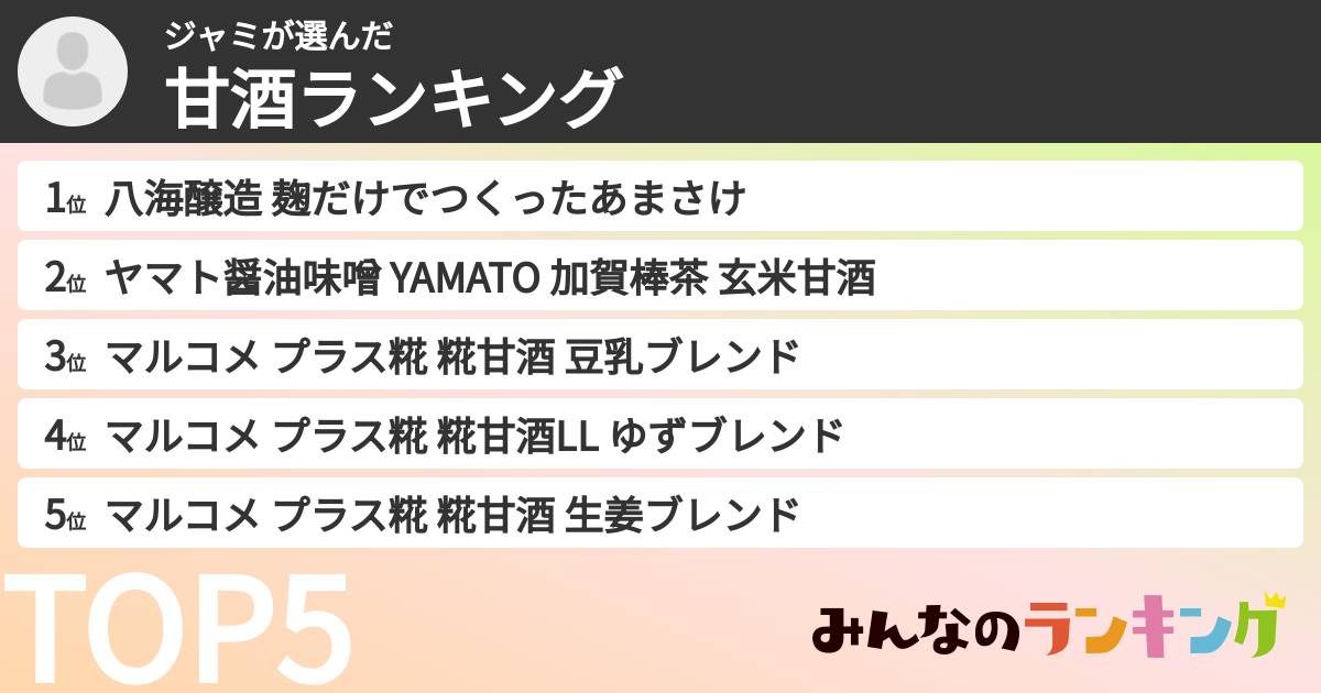 ジャミさんの「甘酒ランキング」