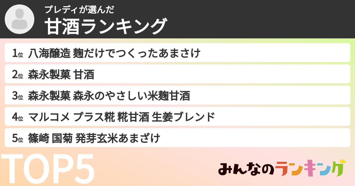 プレディさんの「甘酒ランキング」