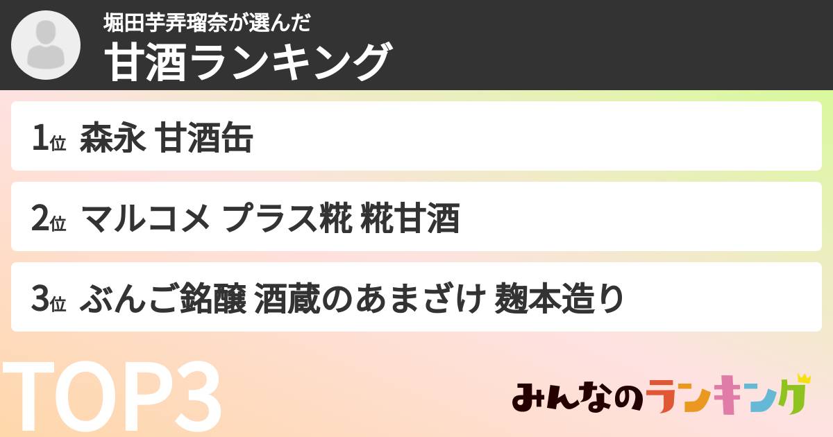 堀田芋弄瑠奈さんの「甘酒ランキング」