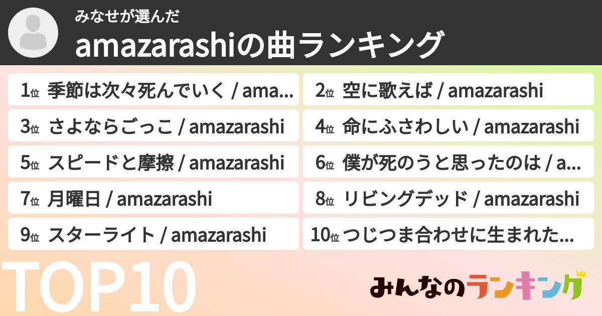 みなせさんの「amazarashiの曲ランキング」