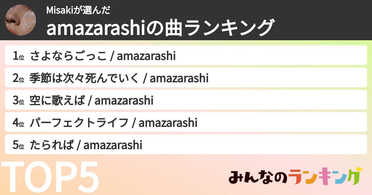 Misakiさんの「amazarashiの曲ランキング」