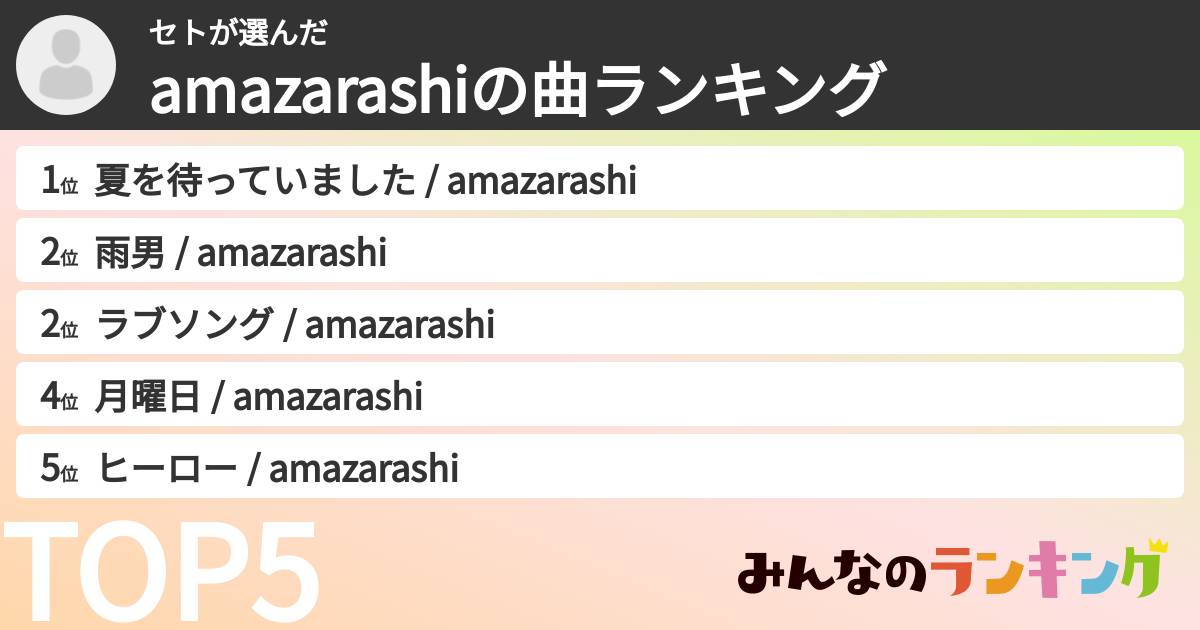 セトさんの「amazarashiの曲ランキング」