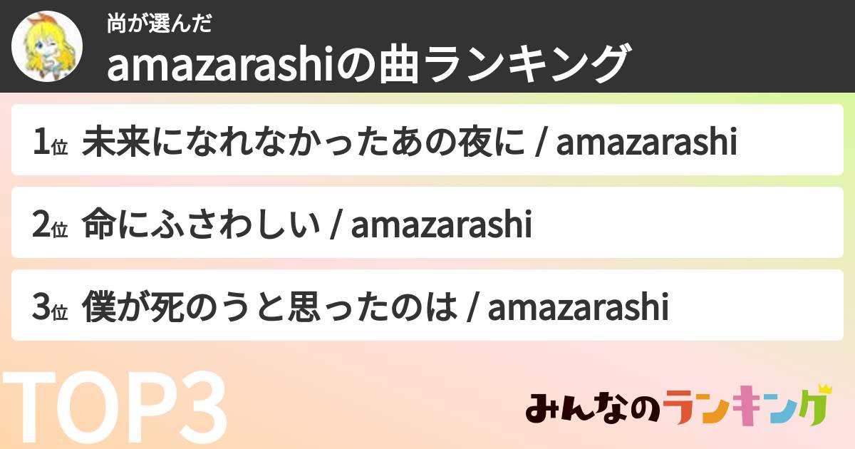 尚さんの「amazarashiの曲ランキング」