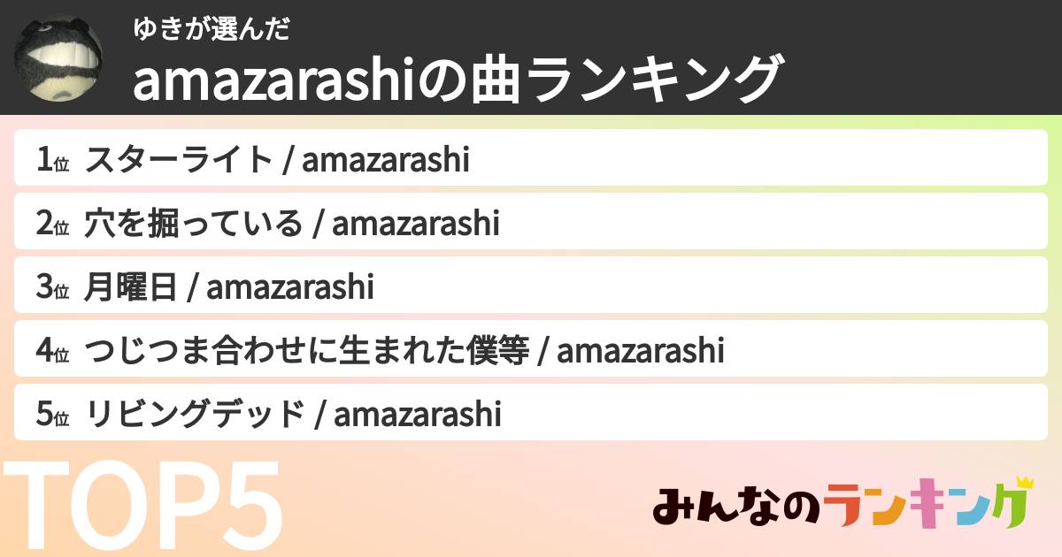 ゆきさんの「amazarashiの曲ランキング」