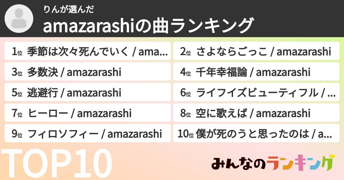 りんさんの「amazarashiの曲ランキング」