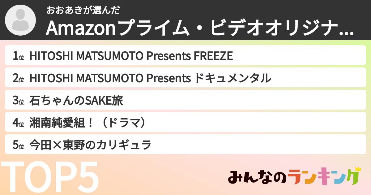 おおあきさんの「Amazonプライム・ビデオオリジナル作品ランキング」