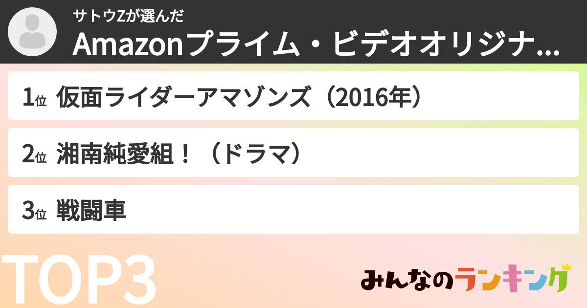 サトウZさんの「Amazonプライム・ビデオオリジナル作品ランキング」