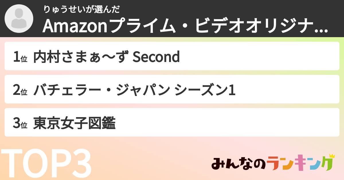 りゅうせいさんの「Amazonプライム・ビデオオリジナル作品ランキング」