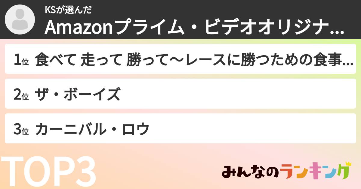 KSさんの「Amazonプライム・ビデオオリジナル作品ランキング」