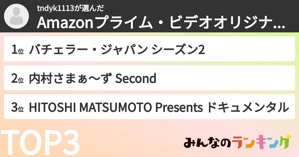 tndyk1113さんの「Amazonプライム・ビデオオリジナル作品ランキング」