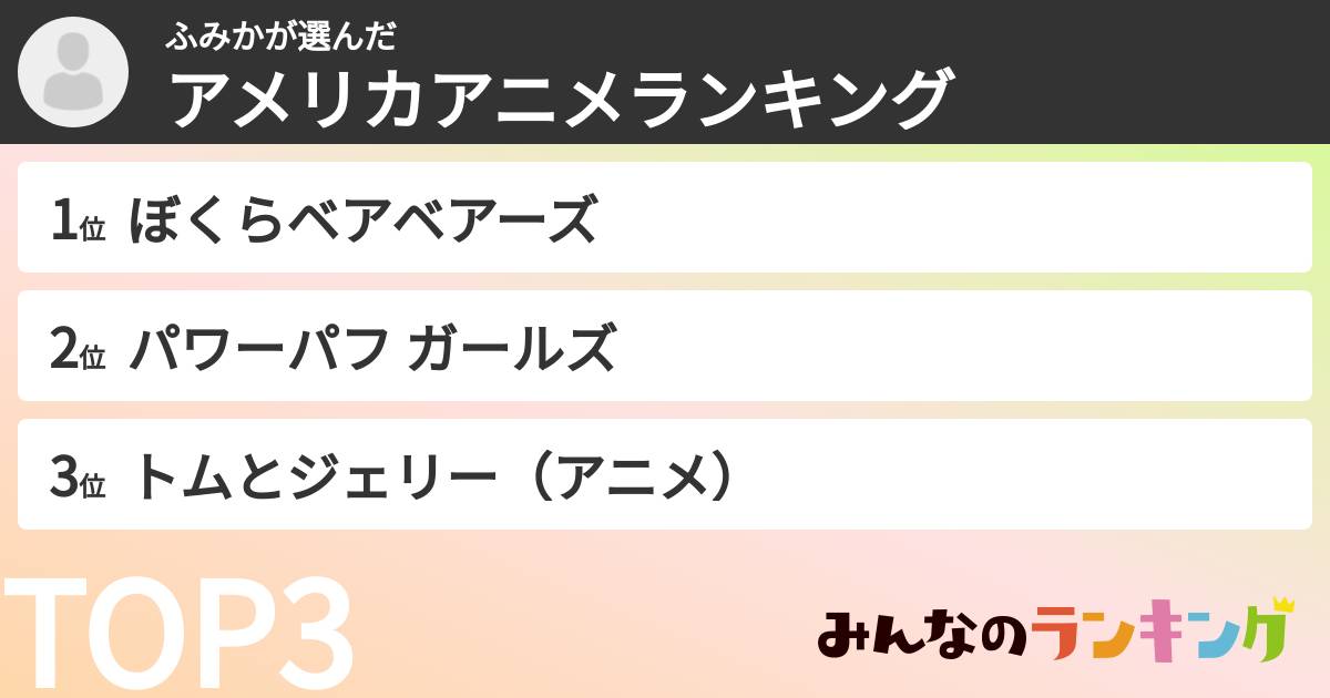 ふみかさんの「アメリカアニメランキング」