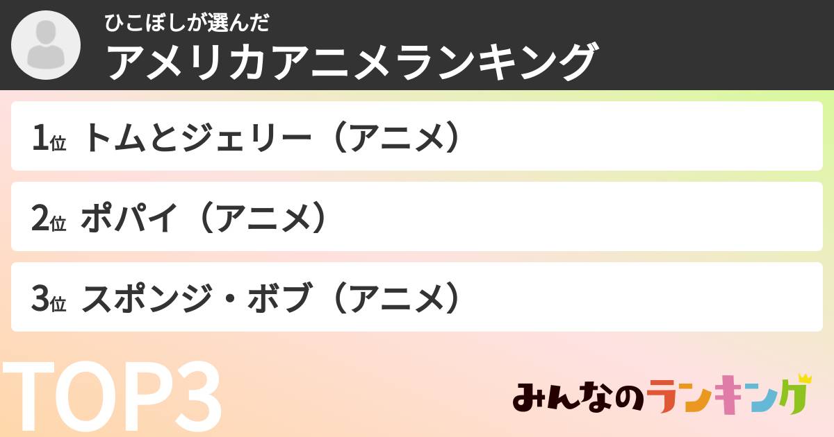 ひこぼしさんの「アメリカアニメランキング」