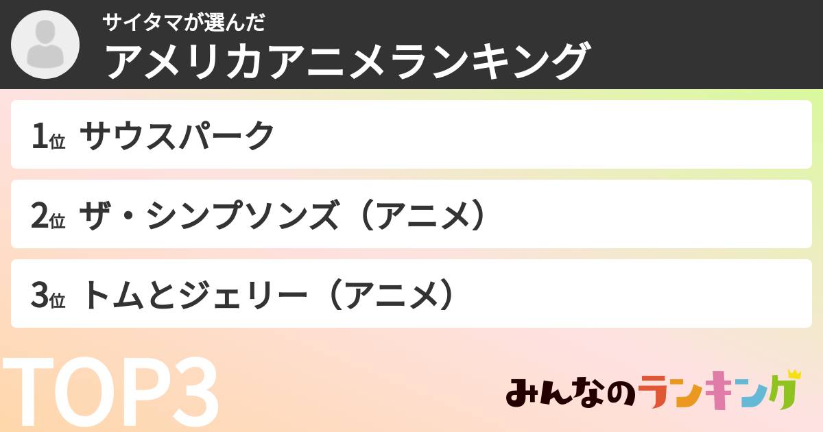 サイタマさんの「アメリカアニメランキング」