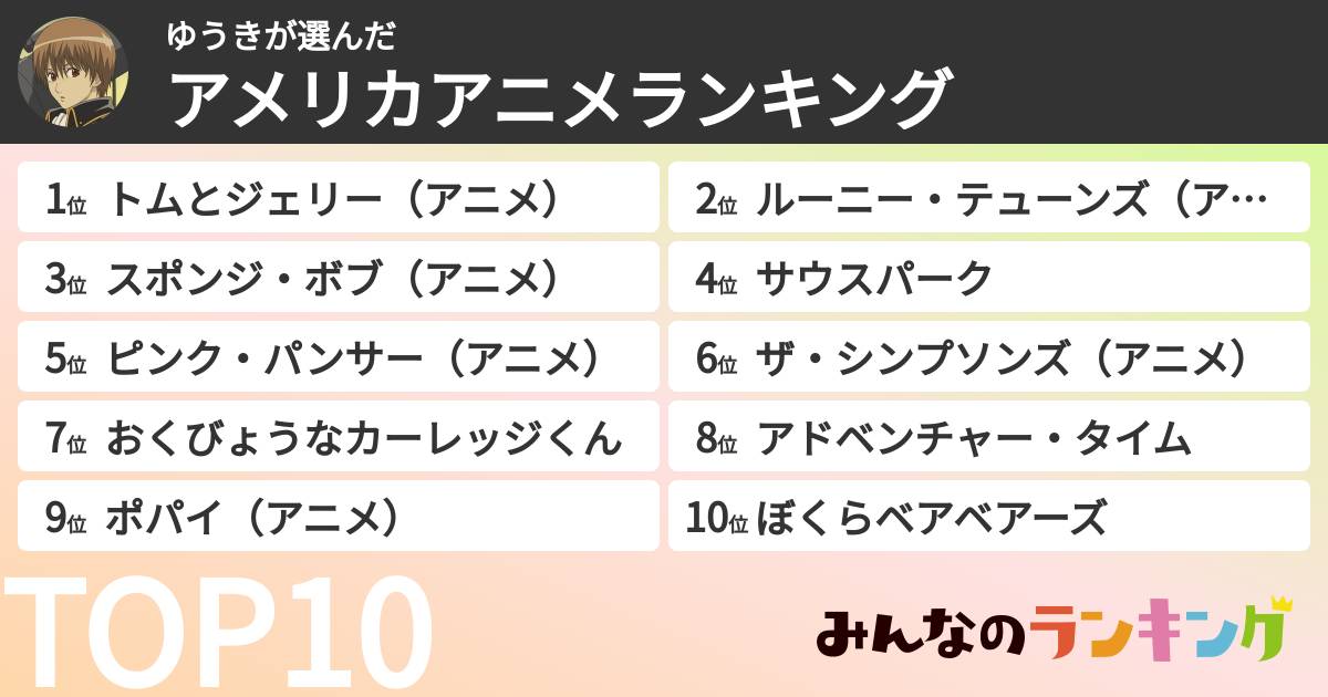ゆうきさんの「アメリカアニメランキング」