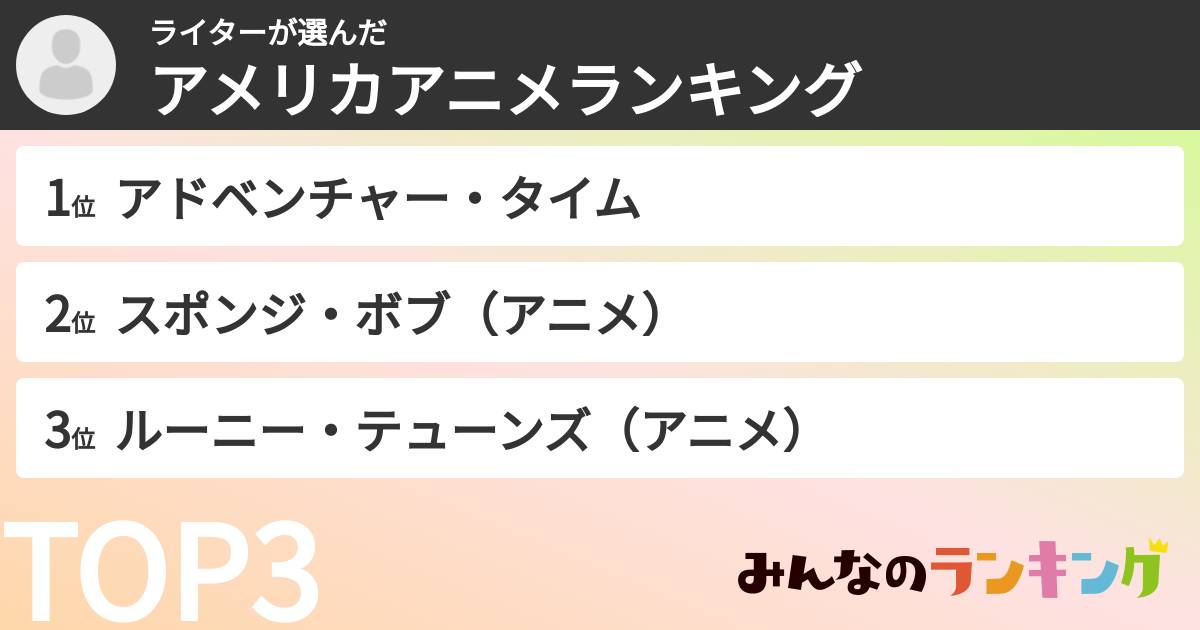 ライターさんの「アメリカアニメランキング」