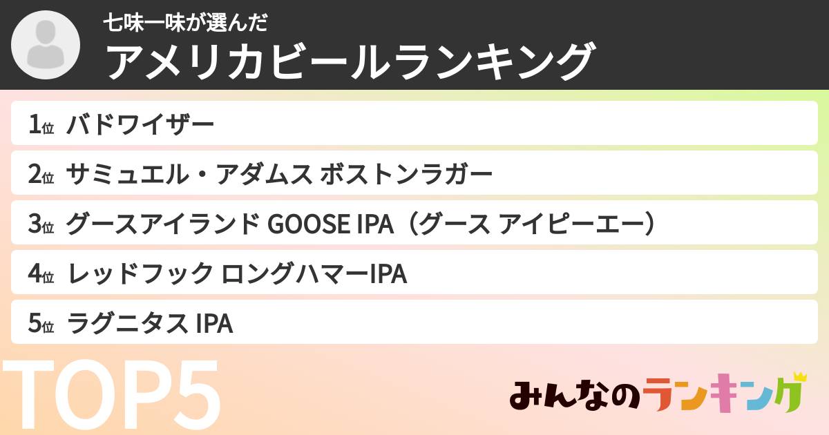 七味一味さんの「アメリカビールランキング」