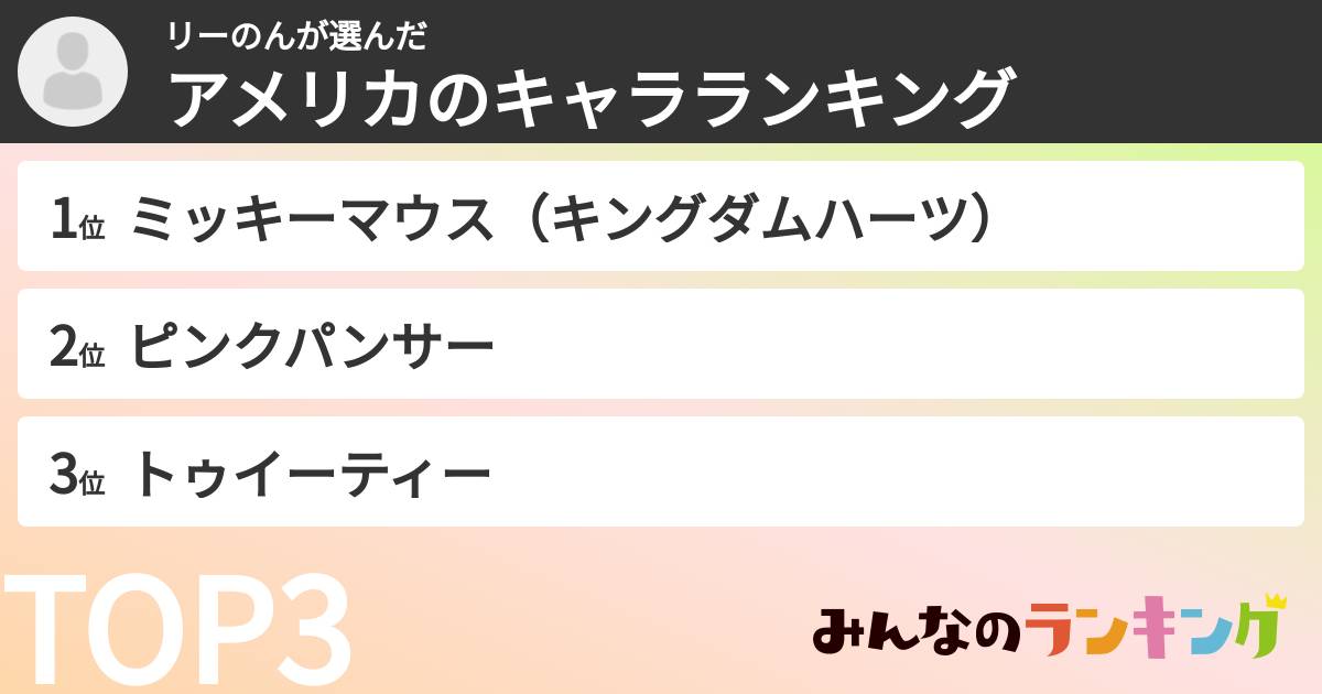 リーのんさんの「アメリカのキャラランキング」