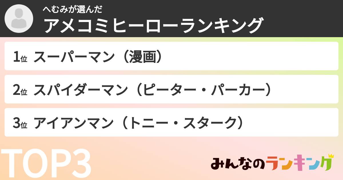へむみさんの「アメコミヒーローランキング」