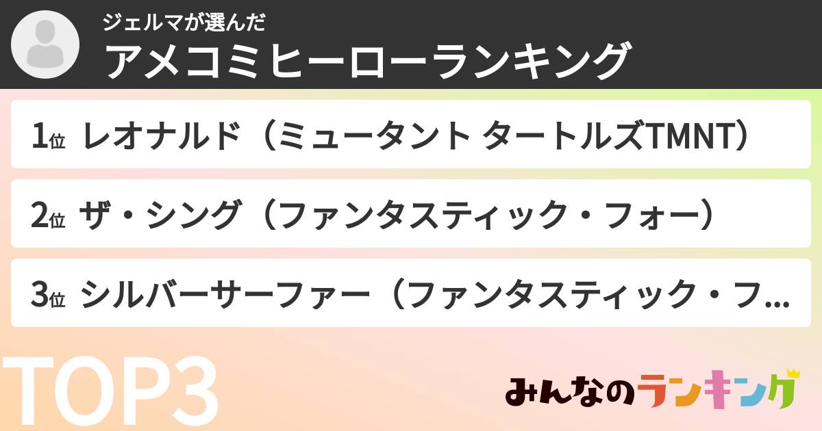 ジェルマさんの「アメコミヒーローランキング」