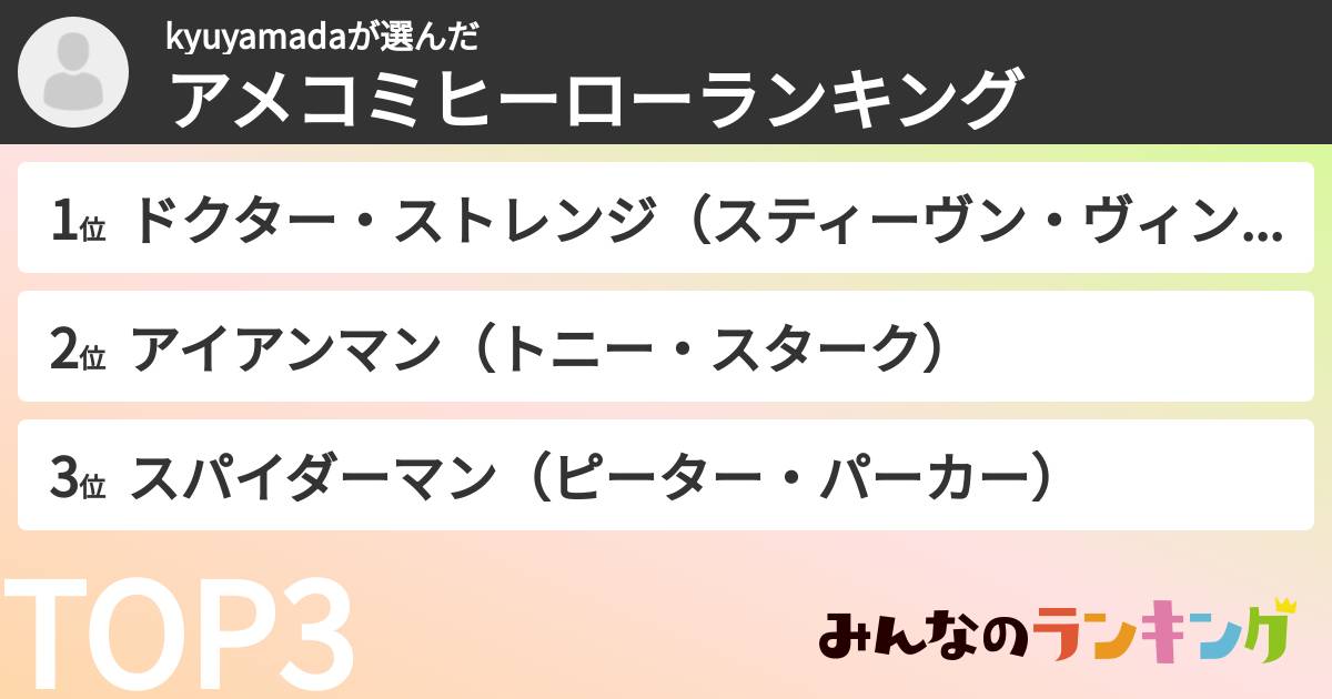 kyuyamadaさんの「アメコミヒーローランキング」