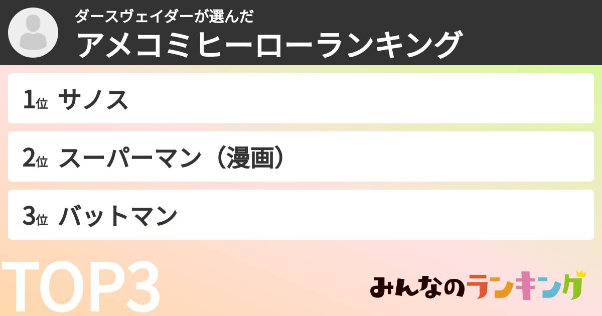 ダースヴェイダーさんの「アメコミヒーローランキング」