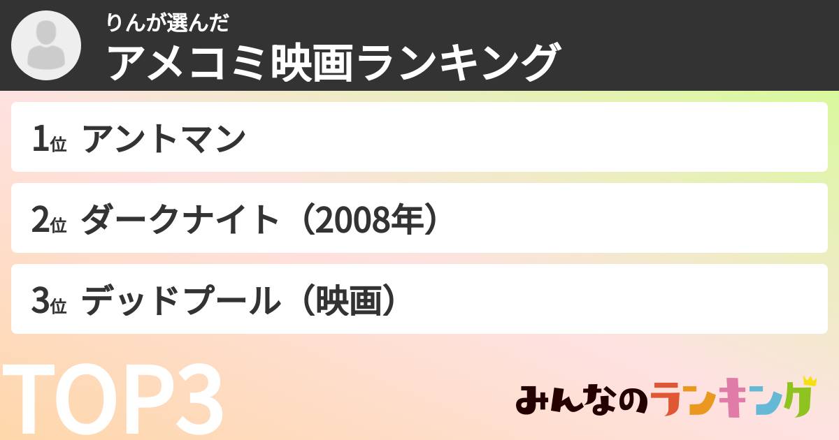 りんさんの「アメコミ映画ランキング」