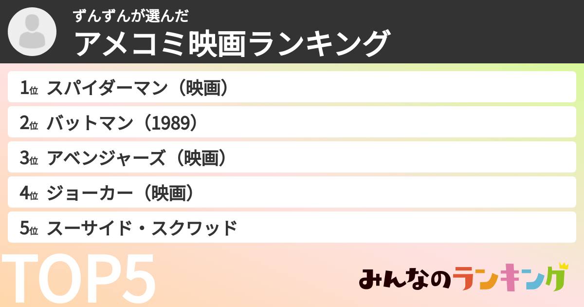 ずんずんさんの「アメコミ映画ランキング」