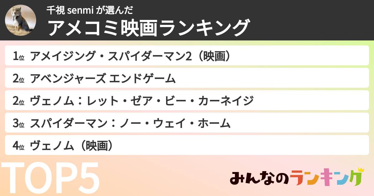 千視 senmi さんの「アメコミ映画ランキング」