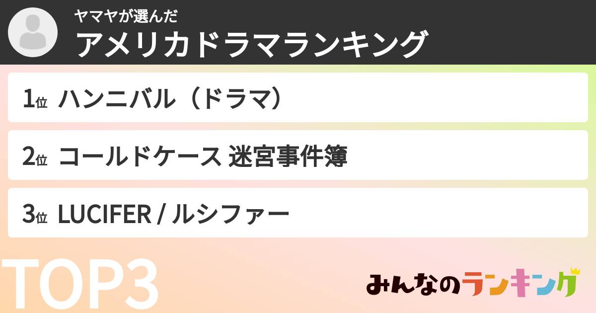 ヤマヤさんの「アメリカドラマランキング」