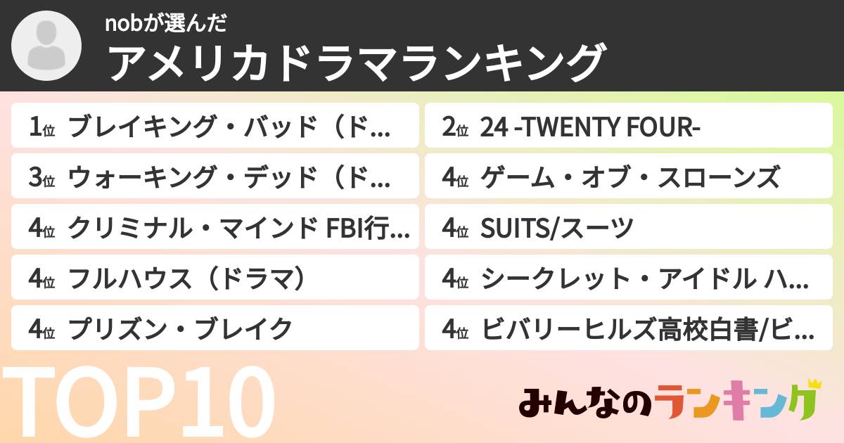 nobさんの「アメリカドラマランキング」