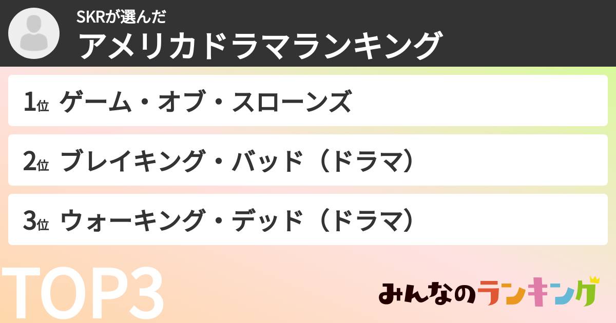 SKRさんの「アメリカドラマランキング」